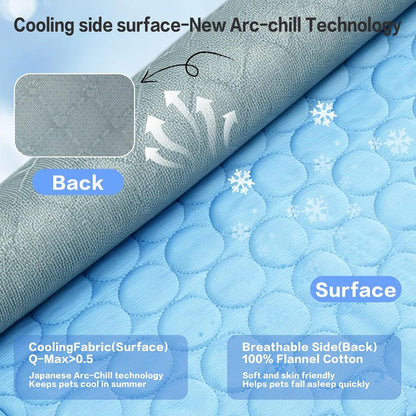 Cooling Mat for Dogs & Cats, Q-Max>0.4 Chill Fiber Pet Cooling Pad, Washable Non-Slip Non-Toxic Portable Cooling Bed for Small Medium Large Pets, Indoor & Outdoor Use