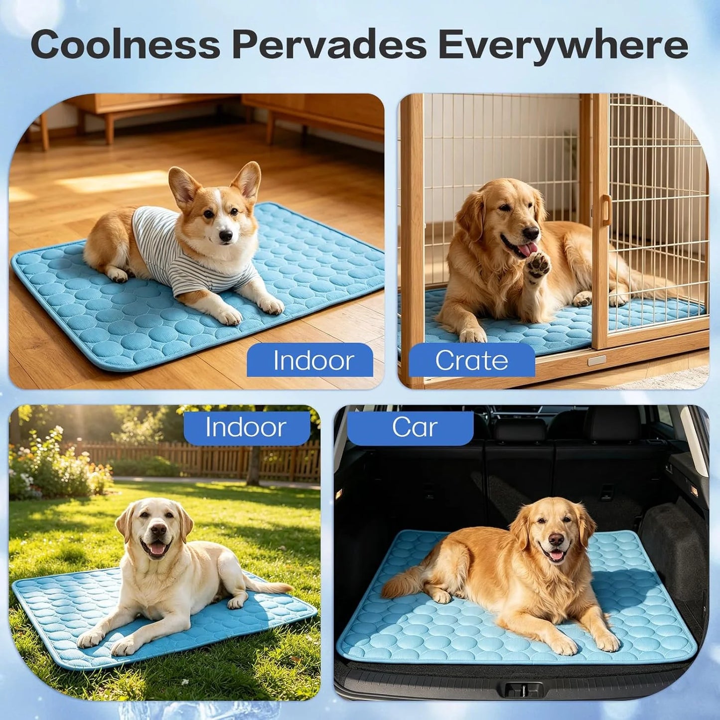Cooling Mat for Dogs & Cats, Q-Max>0.4 Chill Fiber Pet Cooling Pad, Washable Non-Slip Non-Toxic Portable Cooling Bed for Small Medium Large Pets, Indoor & Outdoor Use