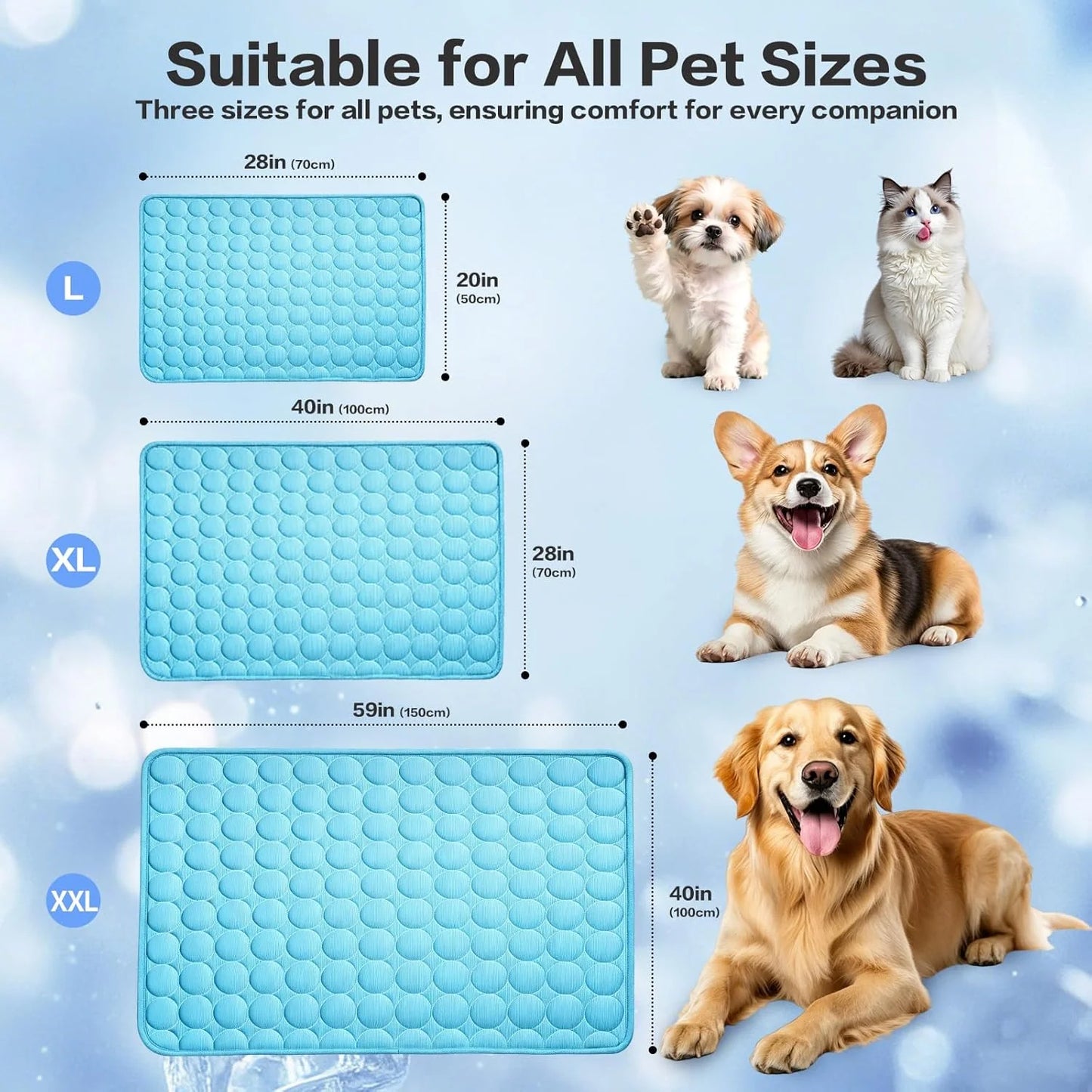 Cooling Mat for Dogs & Cats, Q-Max>0.4 Chill Fiber Pet Cooling Pad, Washable Non-Slip Non-Toxic Portable Cooling Bed for Small Medium Large Pets, Indoor & Outdoor Use